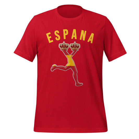Red T-shirt with text "ESPANA" and LUX character with Spain flag ,World cup 2026 edition tee