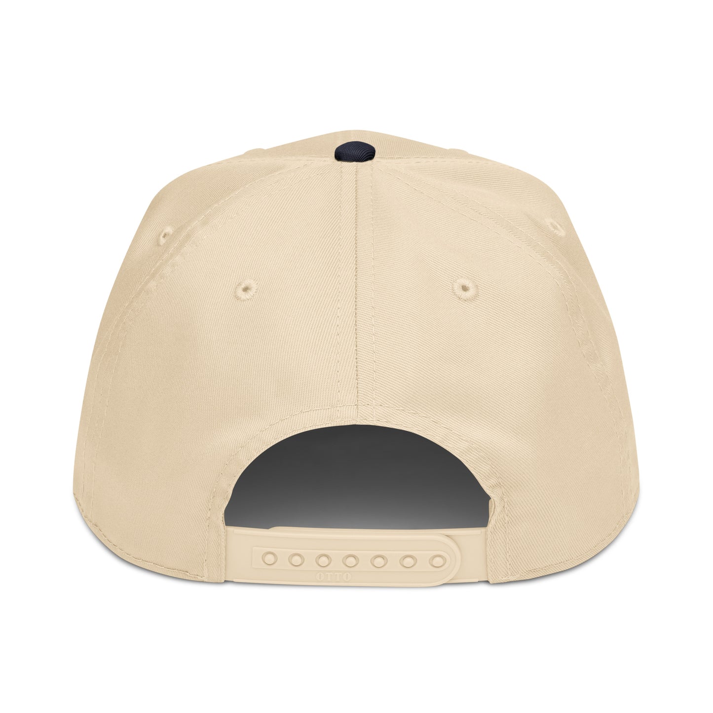 Beige cap with a black patch on a white background
