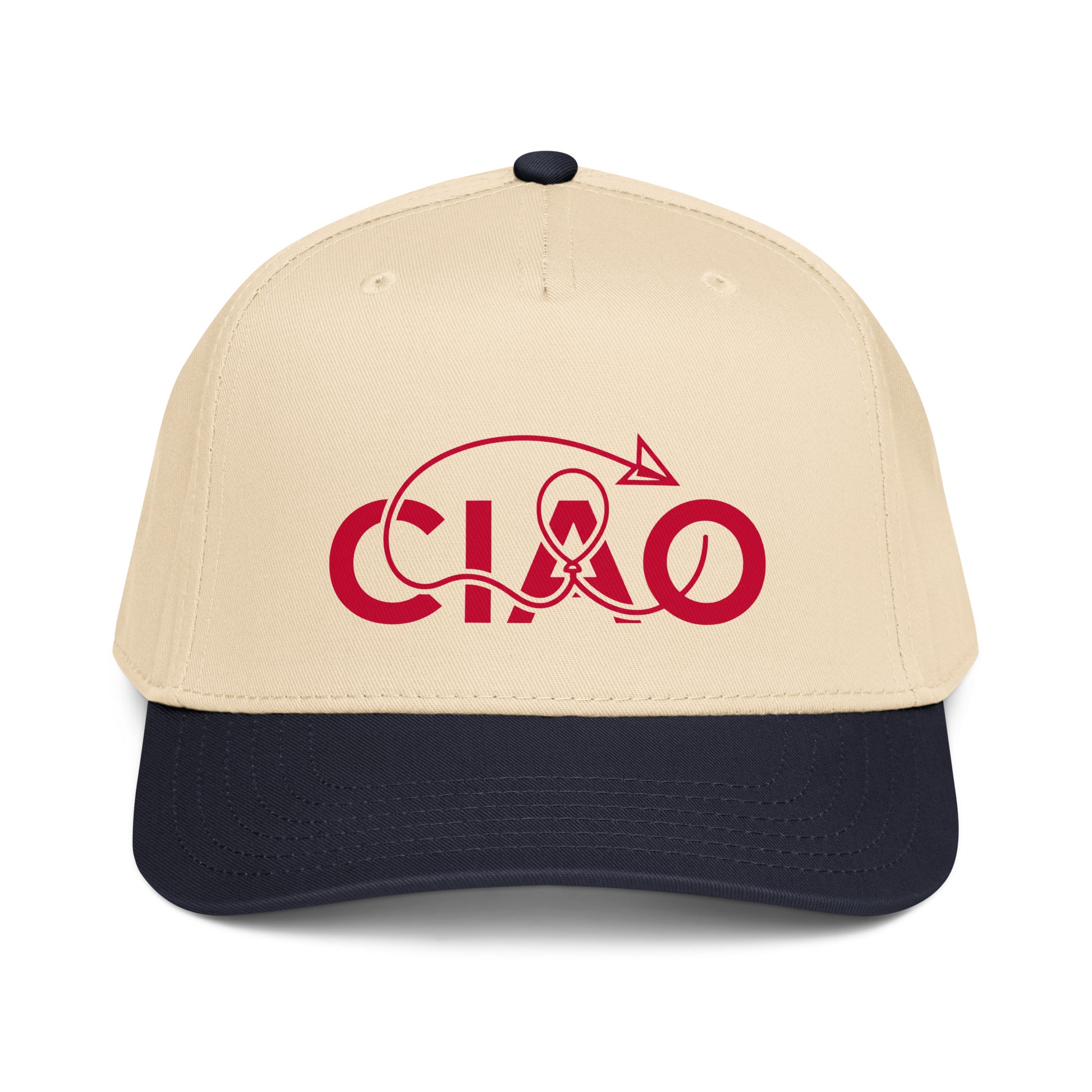 Ciao cap Connection 5-panel baseball cap in black and white with a structured front panel and signature red graphic