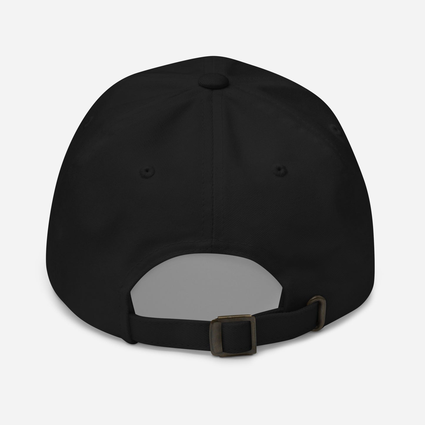 Black cap with a gray patch on the back on a white background