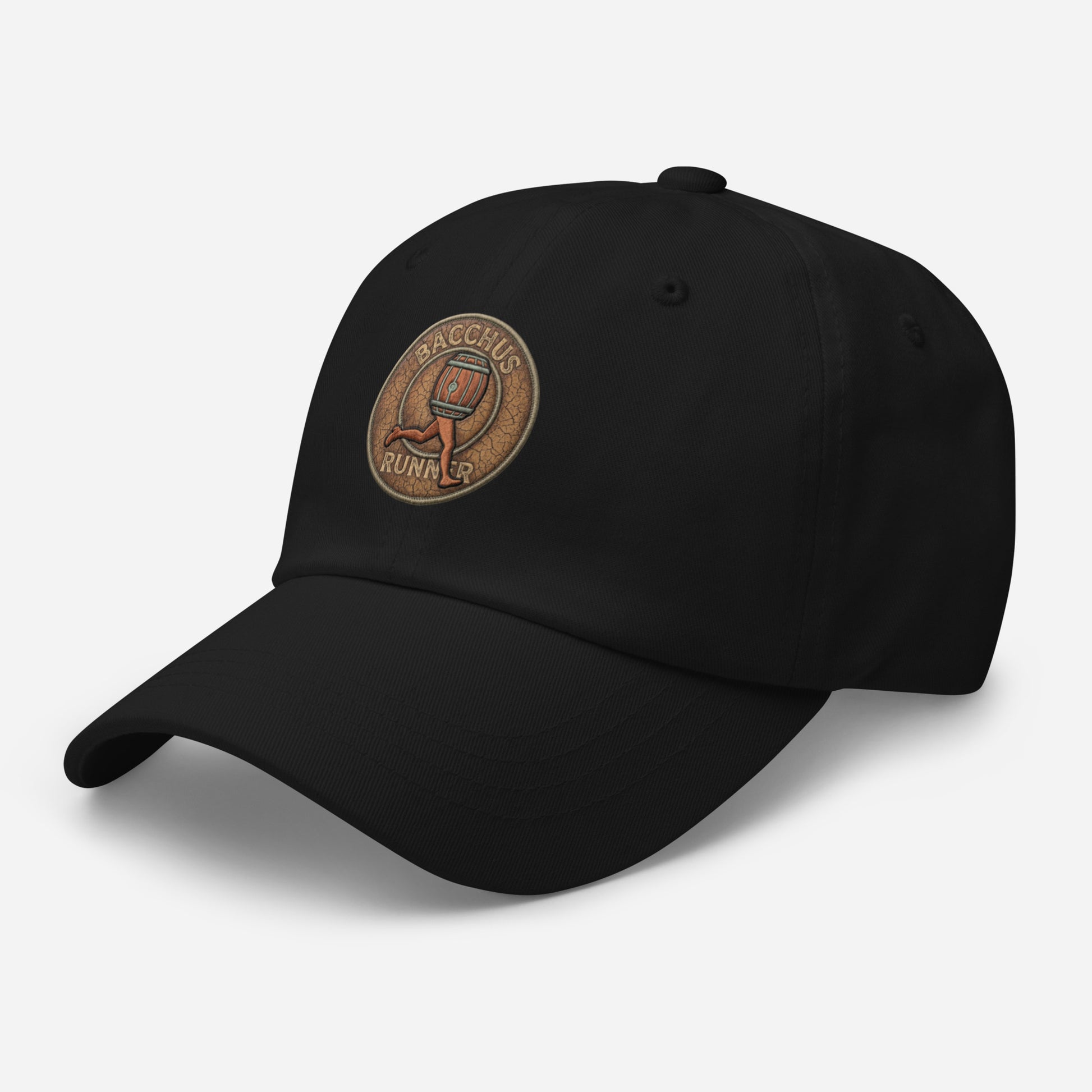 Black cap with graphic design ,side view