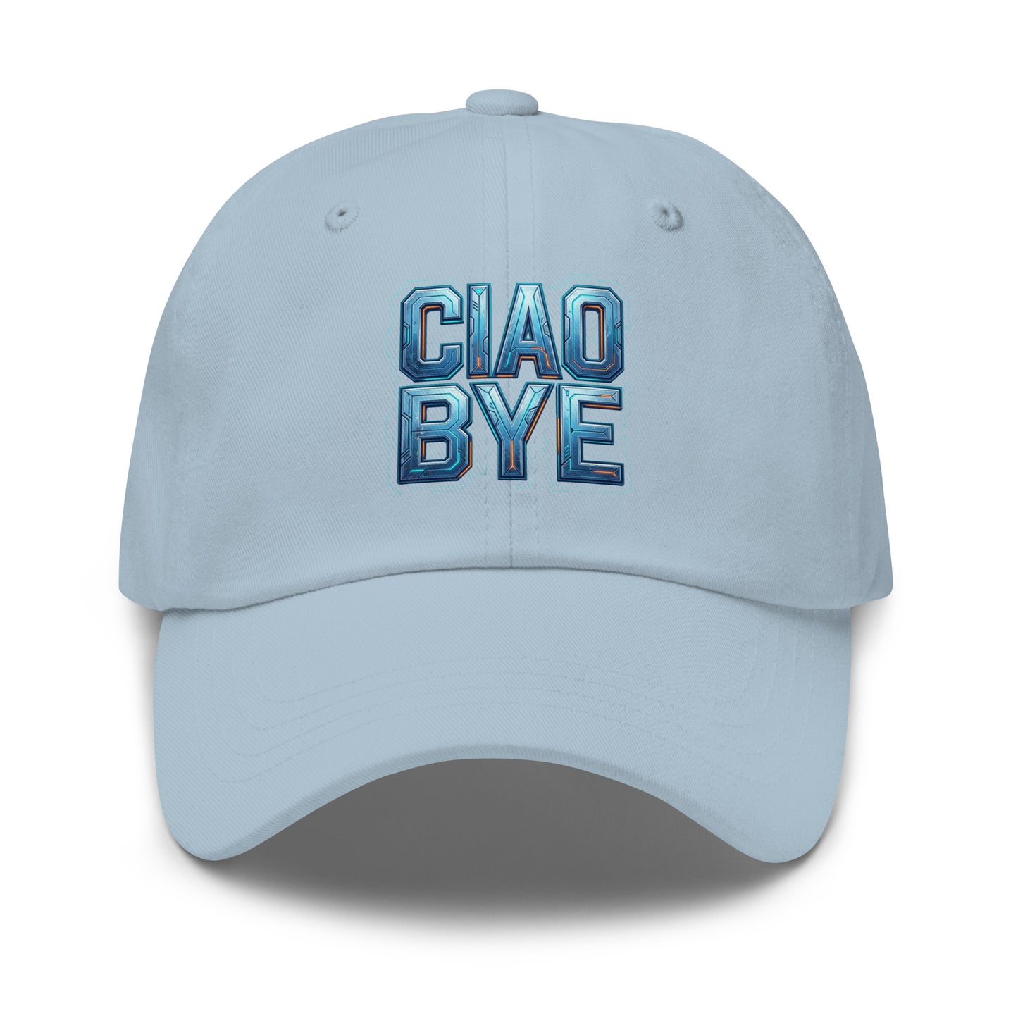 Light blue dad cap with 'CIAO BYE' text 