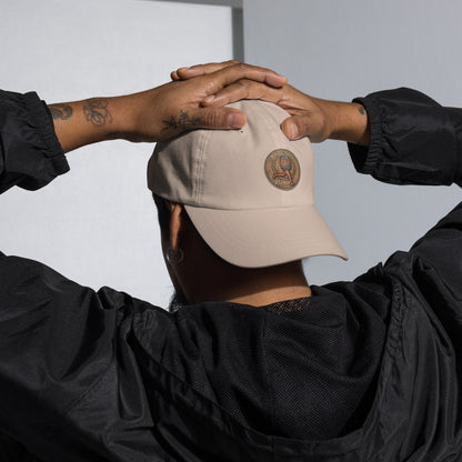 Stone dad hat  featuring an original character in brown color
