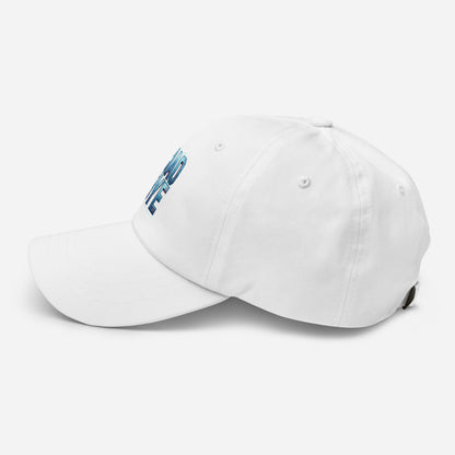White cap with a blue text Ciao Bye ,side view