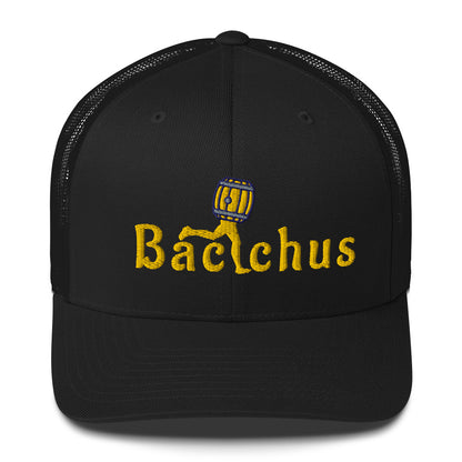 Black Trucker cap with 'Bacchus' character and text "Bacchus"