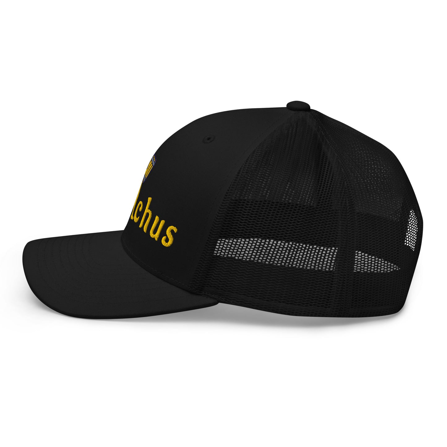 Black mesh cap on a light gray background