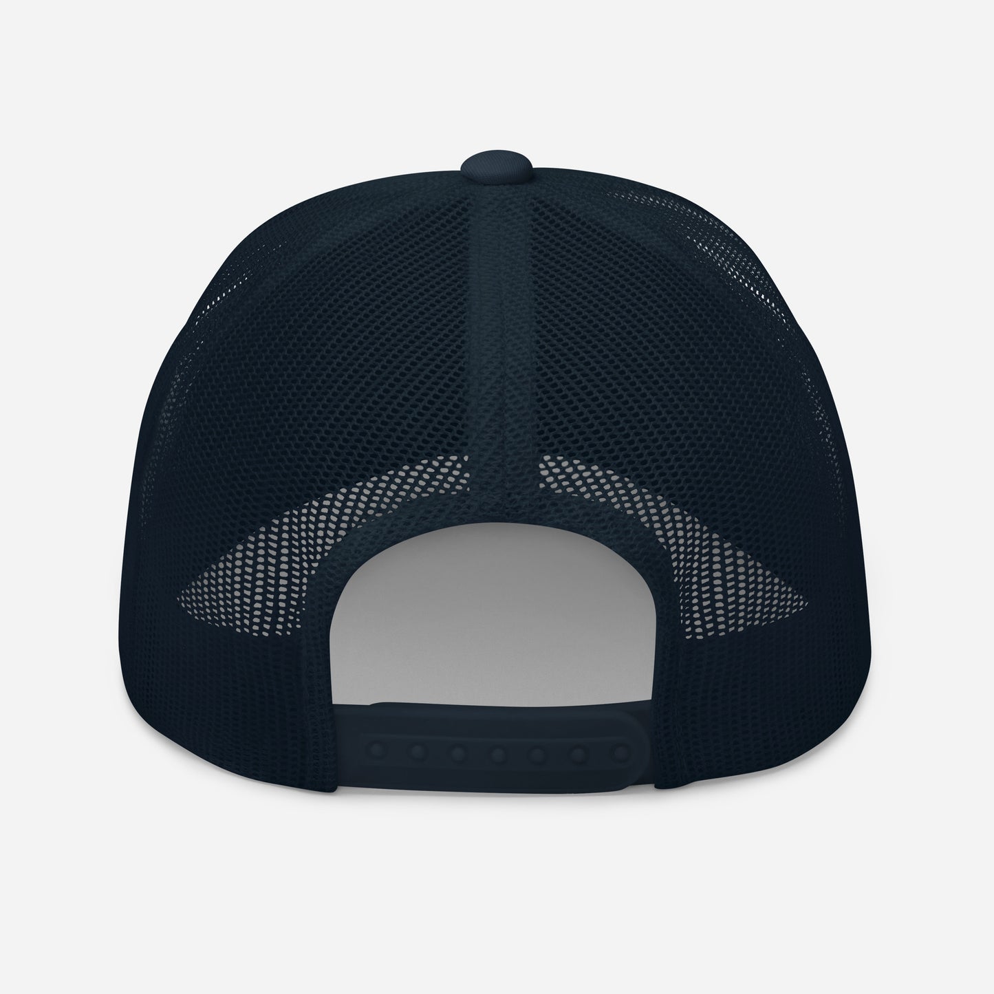 Navy blue mesh cap on a light gray background