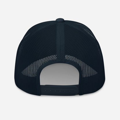 Navy blue mesh cap on a light gray background