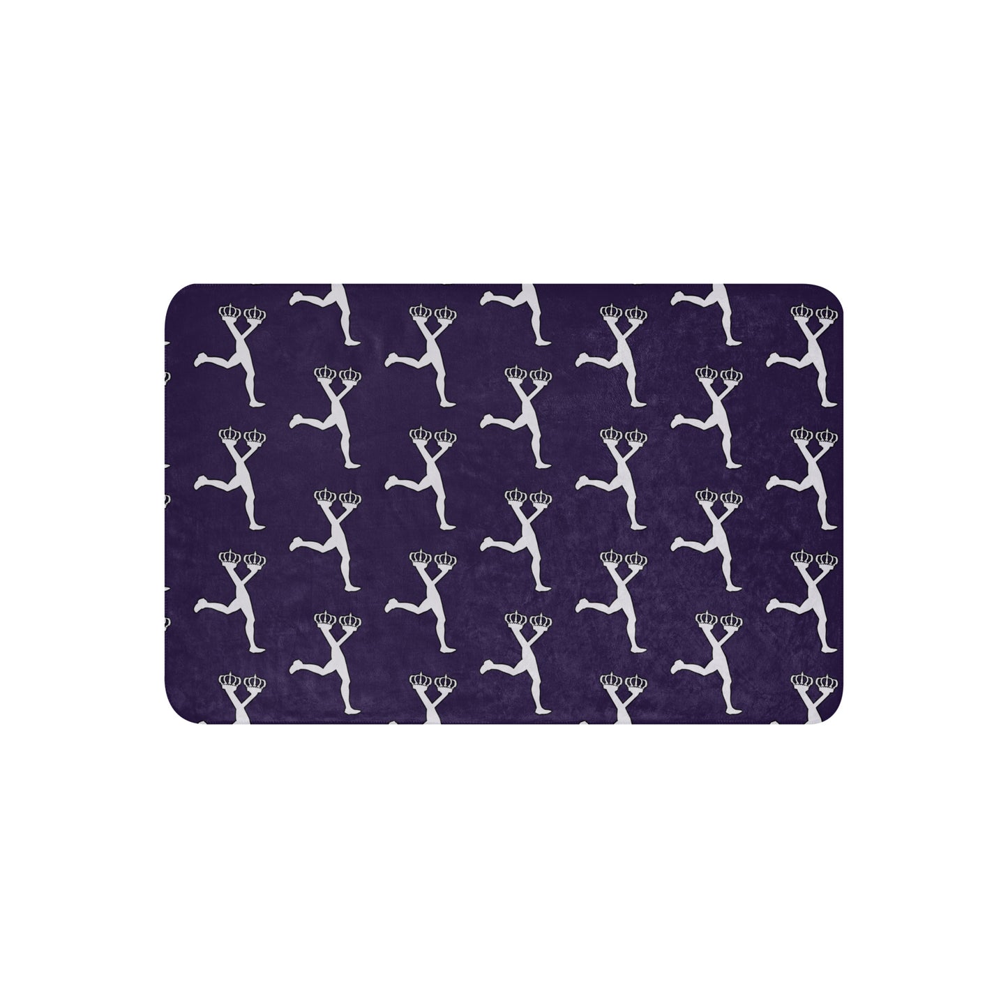 Purple blanket with white pattern of a Lux Runner with the iconic crowns nd legs. 