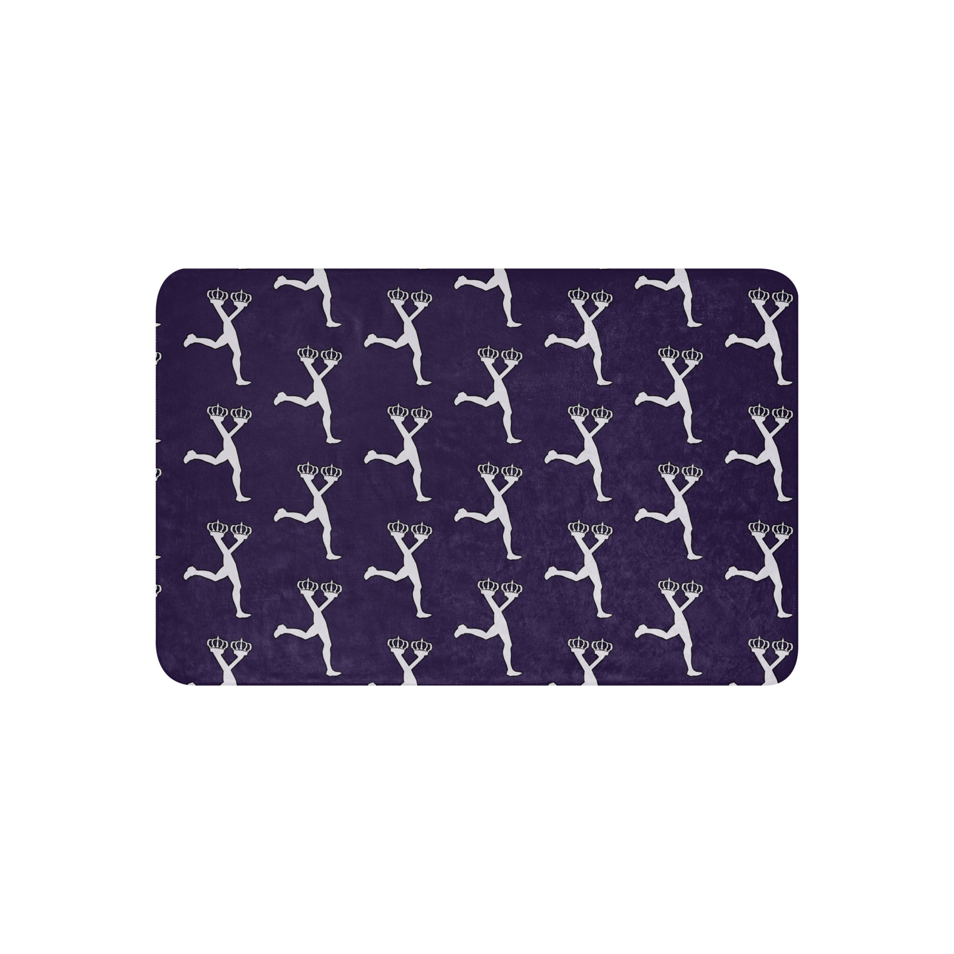 Purple blanket with white pattern of a Lux Runner with the iconic crowns nd legs. 