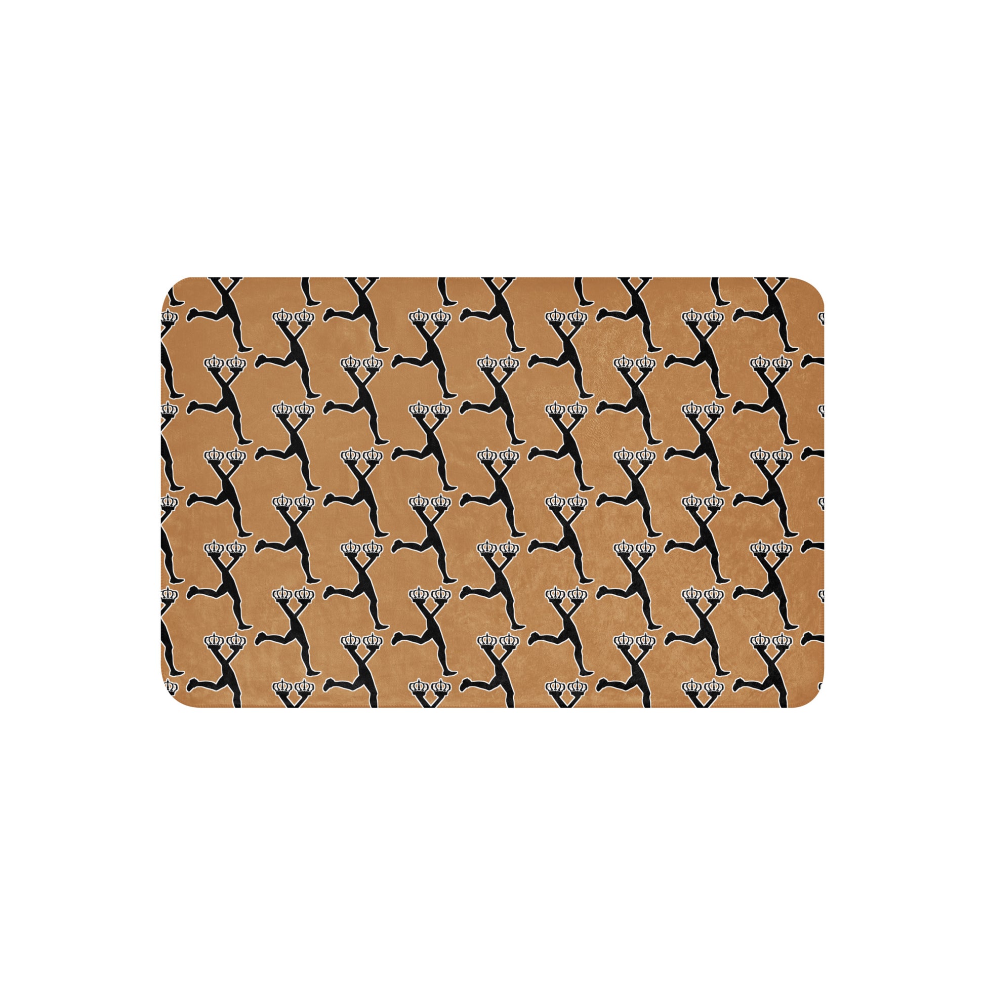Patterned blanket with black character of Lux in a brown background