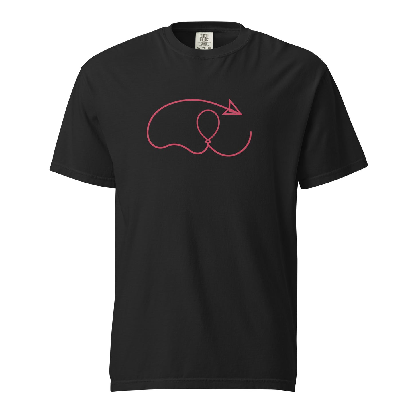 Black Ciaobye Connection Symbol T-Shirt with red signature arrow and connection thread graphic.