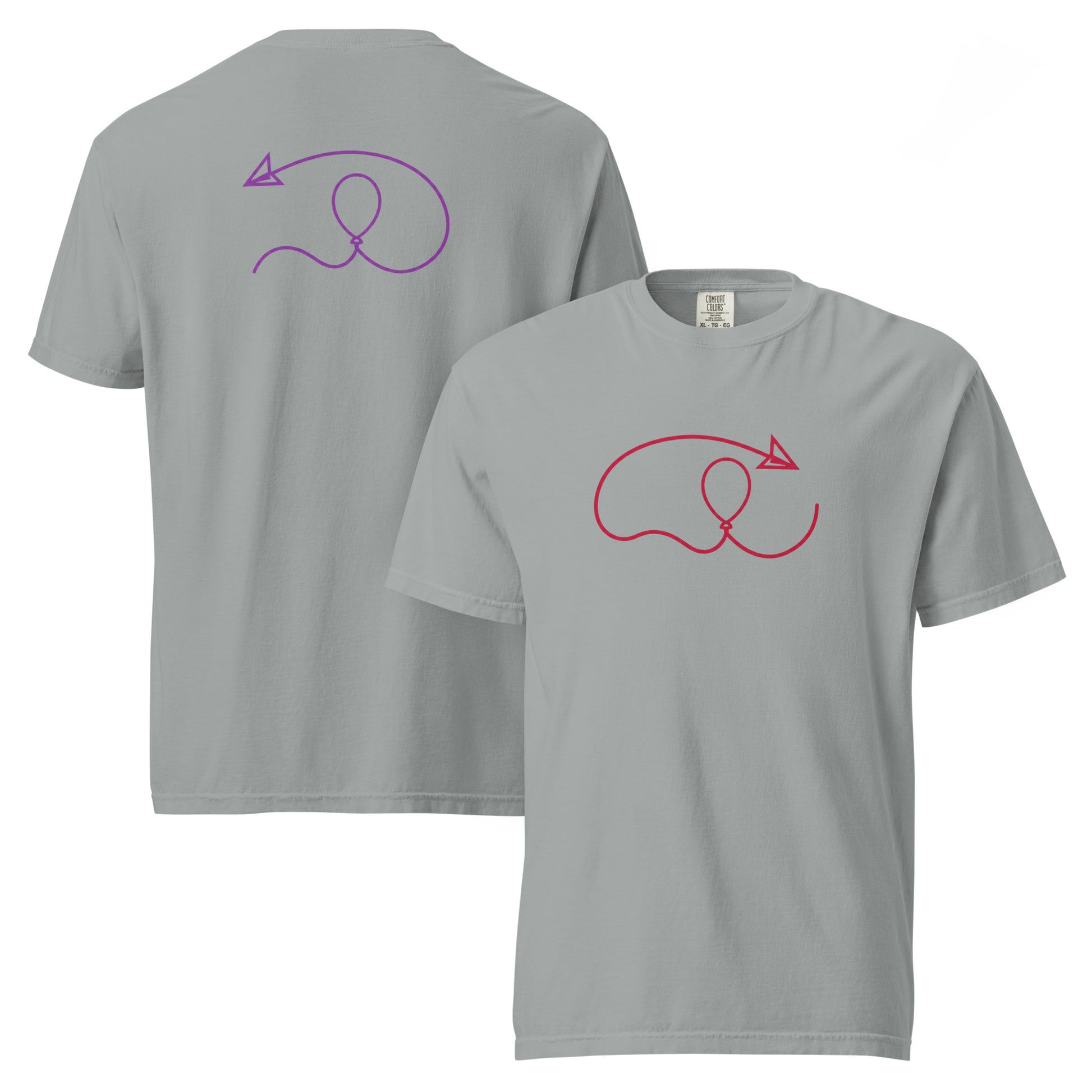 Unisex Ciaobye Connection Symbol Tee designed to celebrate real-life connections, friendship, and meaningful encounters.Grey color,front and back view