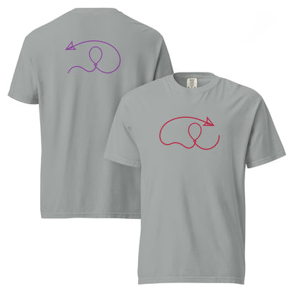 Unisex Ciaobye Connection Symbol Tee designed to celebrate real-life connections, friendship, and meaningful encounters.Grey color,front and back view