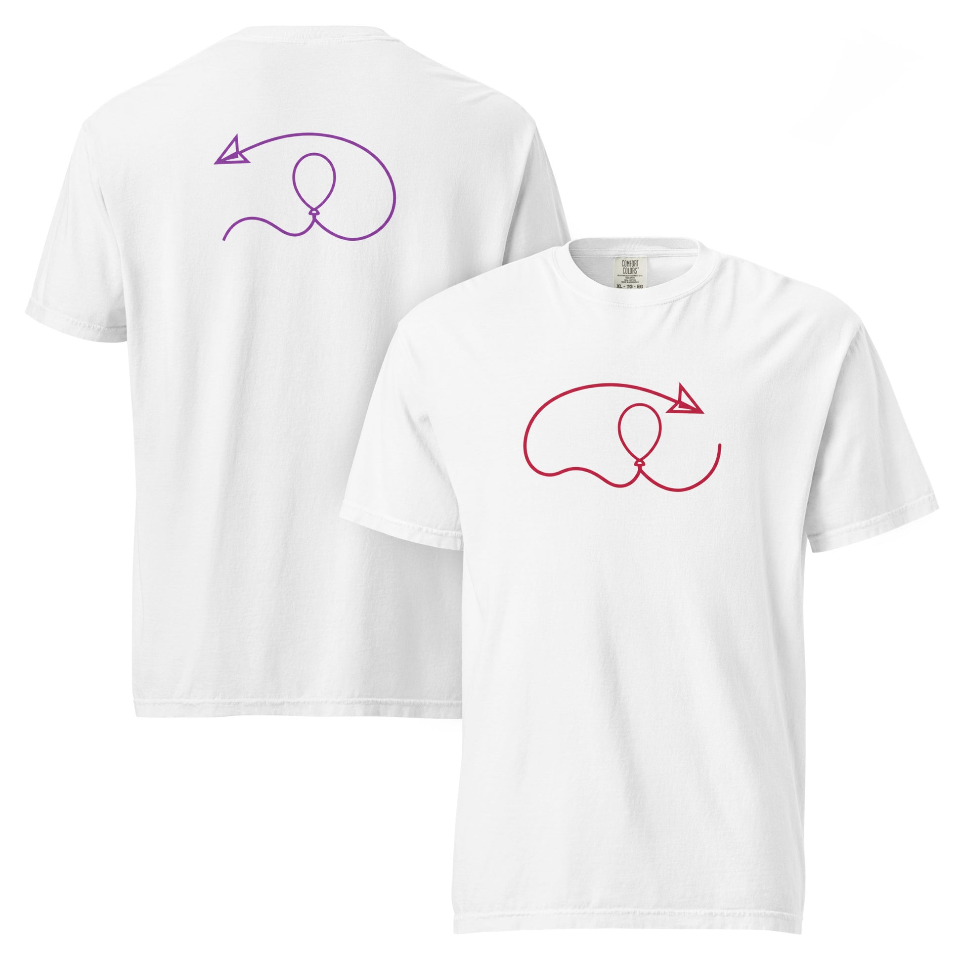 White Ciaobye Connection Symbol T-Shirt featuring the iconic red connection thread and arrow design.