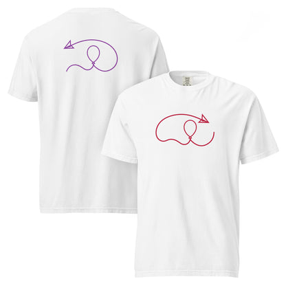 White Ciaobye Connection Symbol T-Shirt featuring the iconic red connection thread and arrow design.