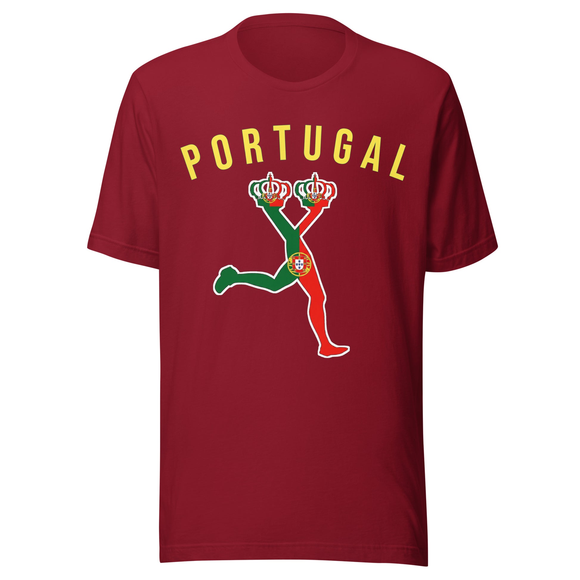 Red t-shirt with 'Portugal' text and national flag design on a white background