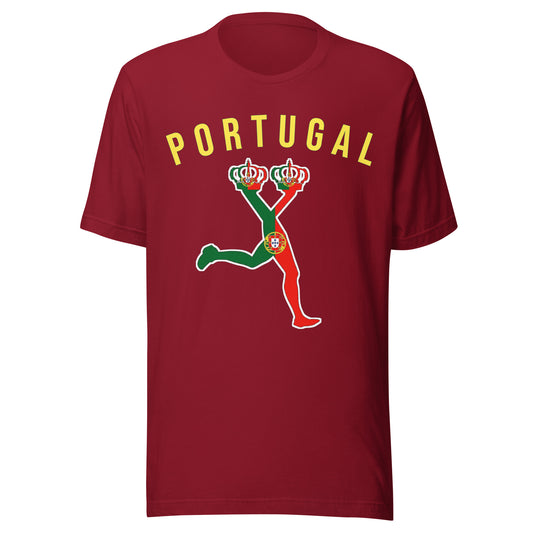 Red t-shirt with 'Portugal' text and national flag design on a white background