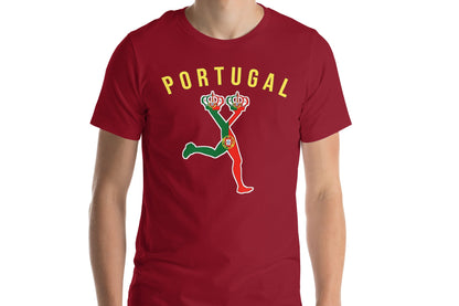 Red t-shirt with 'Portugal' and a graphic design on a white background