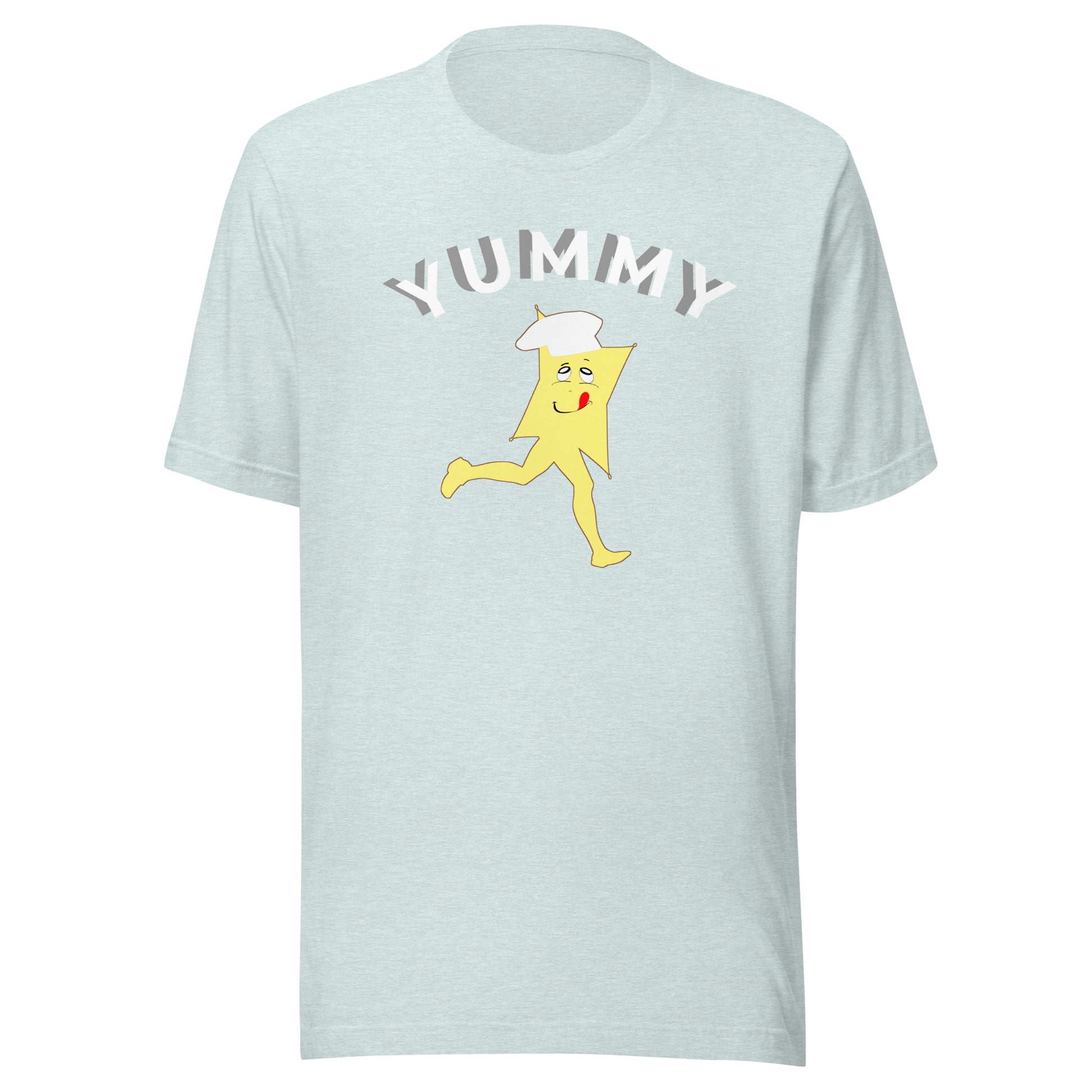 Light blue t-shirt with the cartoon character YUMMY and 'Yummy' text on a white background