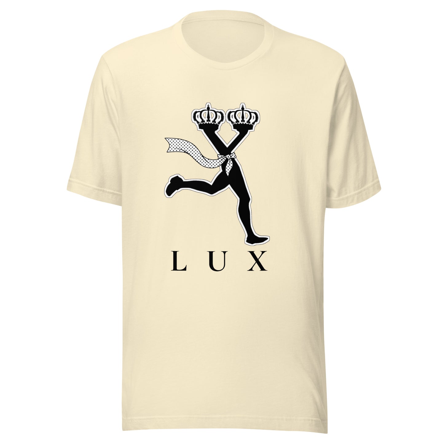 streetwear t shirt with character design,Natural color t-shirt with text 'LUX' 
