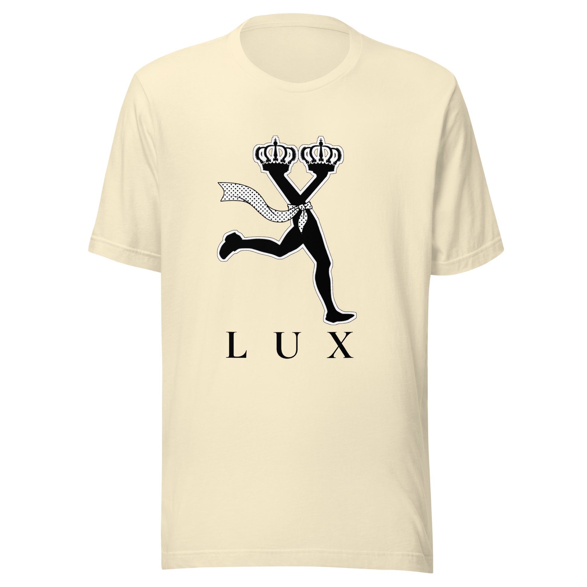 streetwear t shirt with character design,Natural color t-shirt with text 'LUX' 