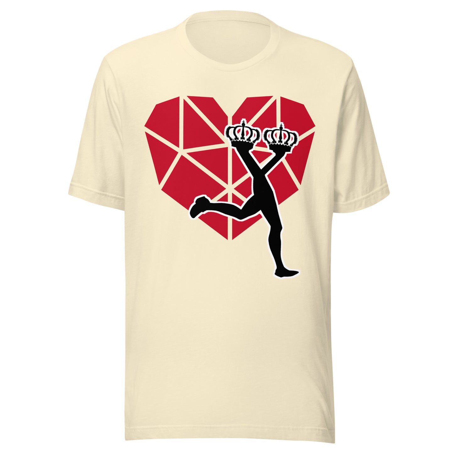 Cream unisex streetwear
t-shirt with a red heart and black silhouette design 