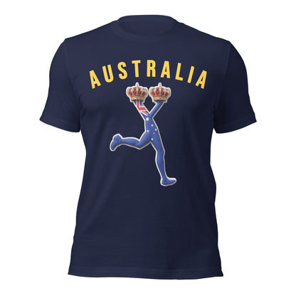 Navy blue t-shirt with 'AUSTRALIA' and a graphic design of LUX with the flag of Australia