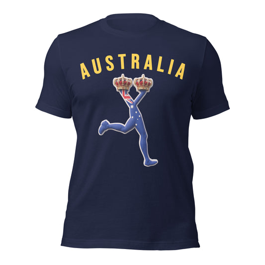 Navy blue t-shirt with 'AUSTRALIA' and a graphic design of LUX with the flag of Australia