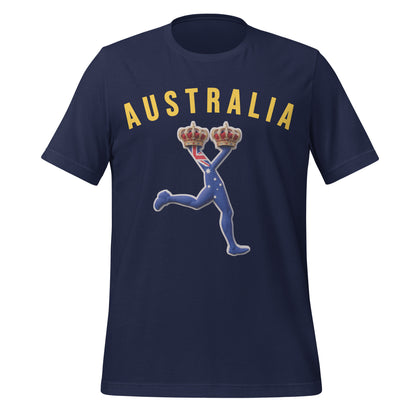 Navy blue t-shirt with 'AUSTRALIA' text and lUX character with