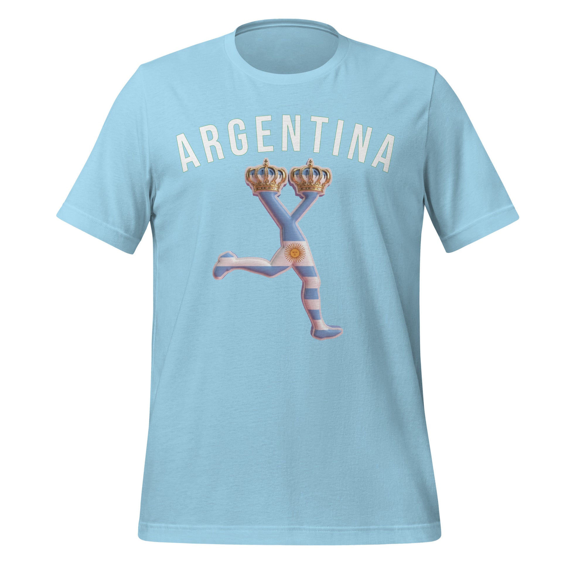 Light blue t-shirt with 'ARGENTINA' and a graphic design on a white background