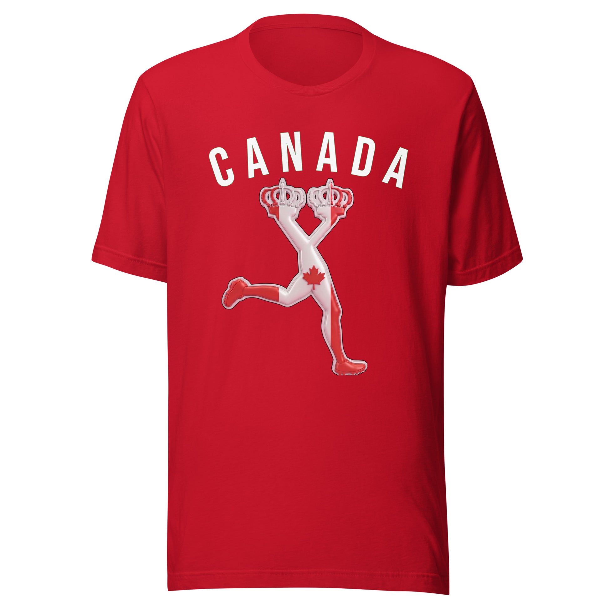 Red t-shirt with 'Canada' text and graphic design with canada flag on LUX character 