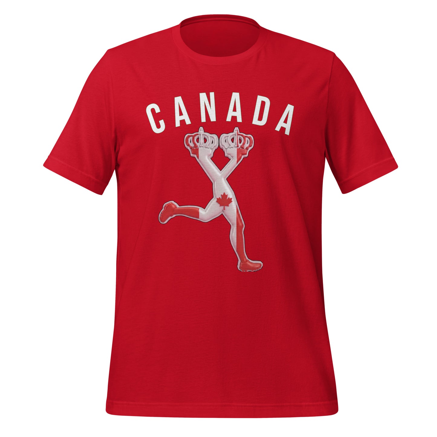 Red t-shirt with CANADA text and a character with the flag of the Canada