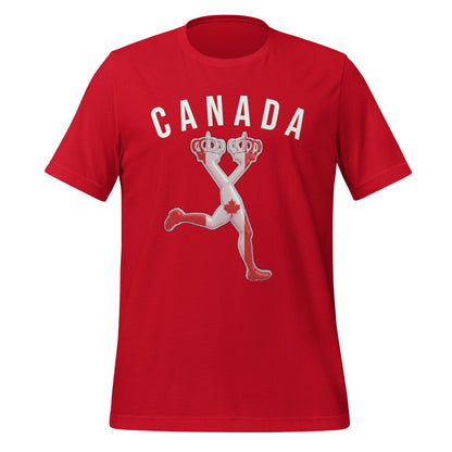 Red t-shirt with CANADA text and a character with the flag of the Canada