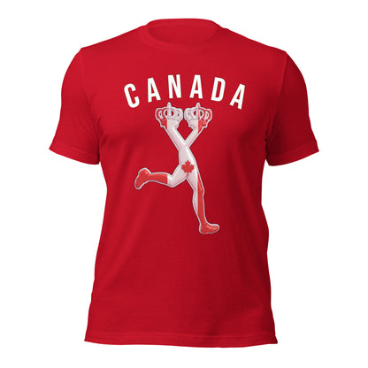 Red t-shirt with 'Canada' and a graphic design on a white background
