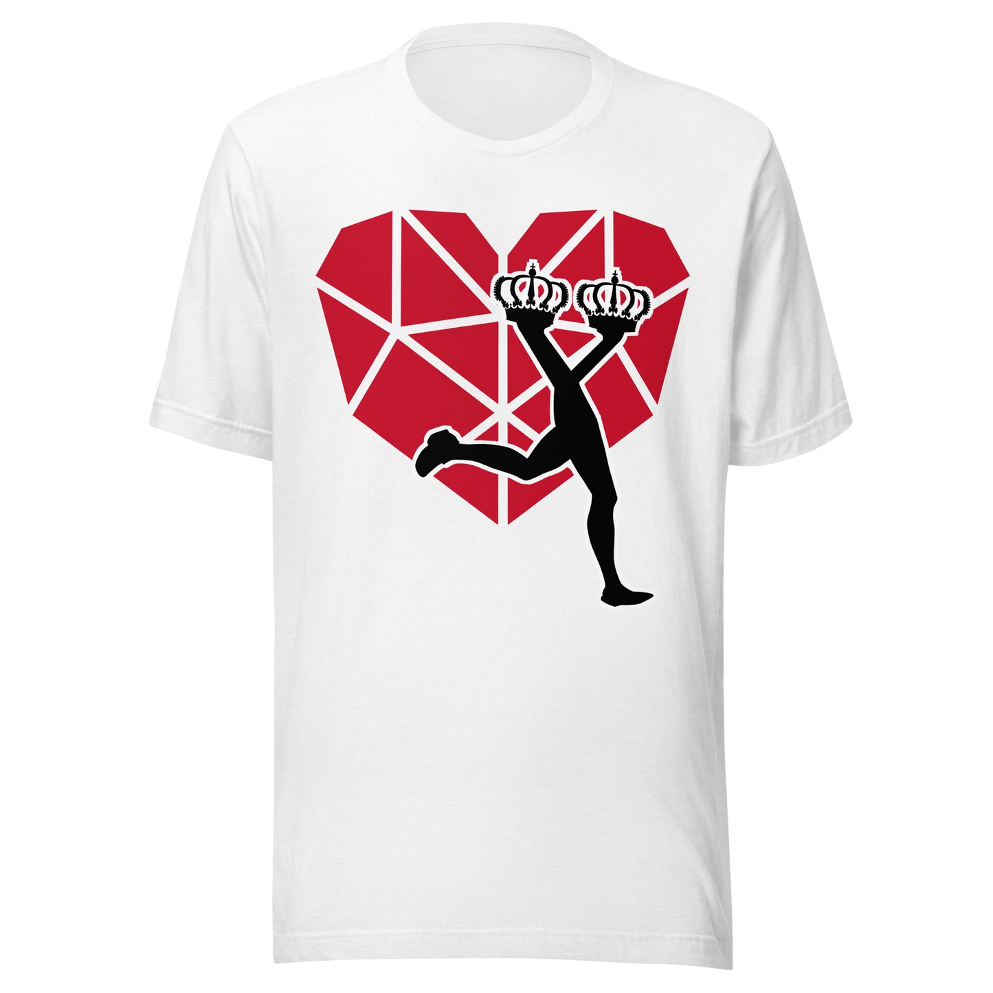 White fashion graphic tee
 t-shirt with a red heart and black silhouette design