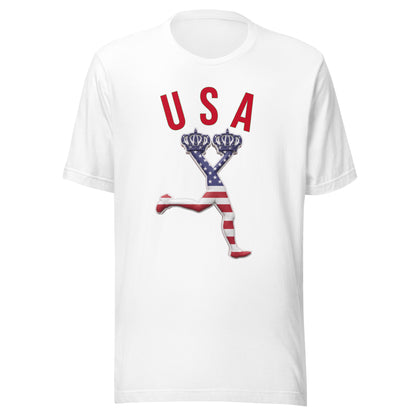 White t-shirt with 'USA' and a graphic design with the USA flag for the World cup 2026