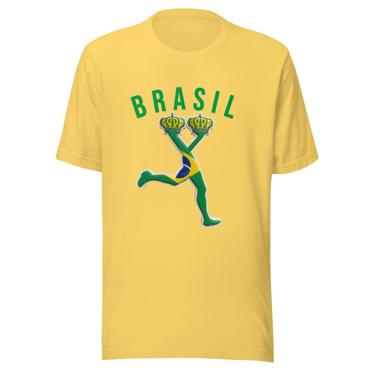 Yellow t-shirt with 'BRASIL' text and graphic design with the flag of Brasil inside LUX character
