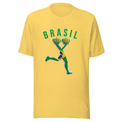 Yellow t-shirt with 'BRASIL' text and graphic design with the flag of Brasil inside LUX character