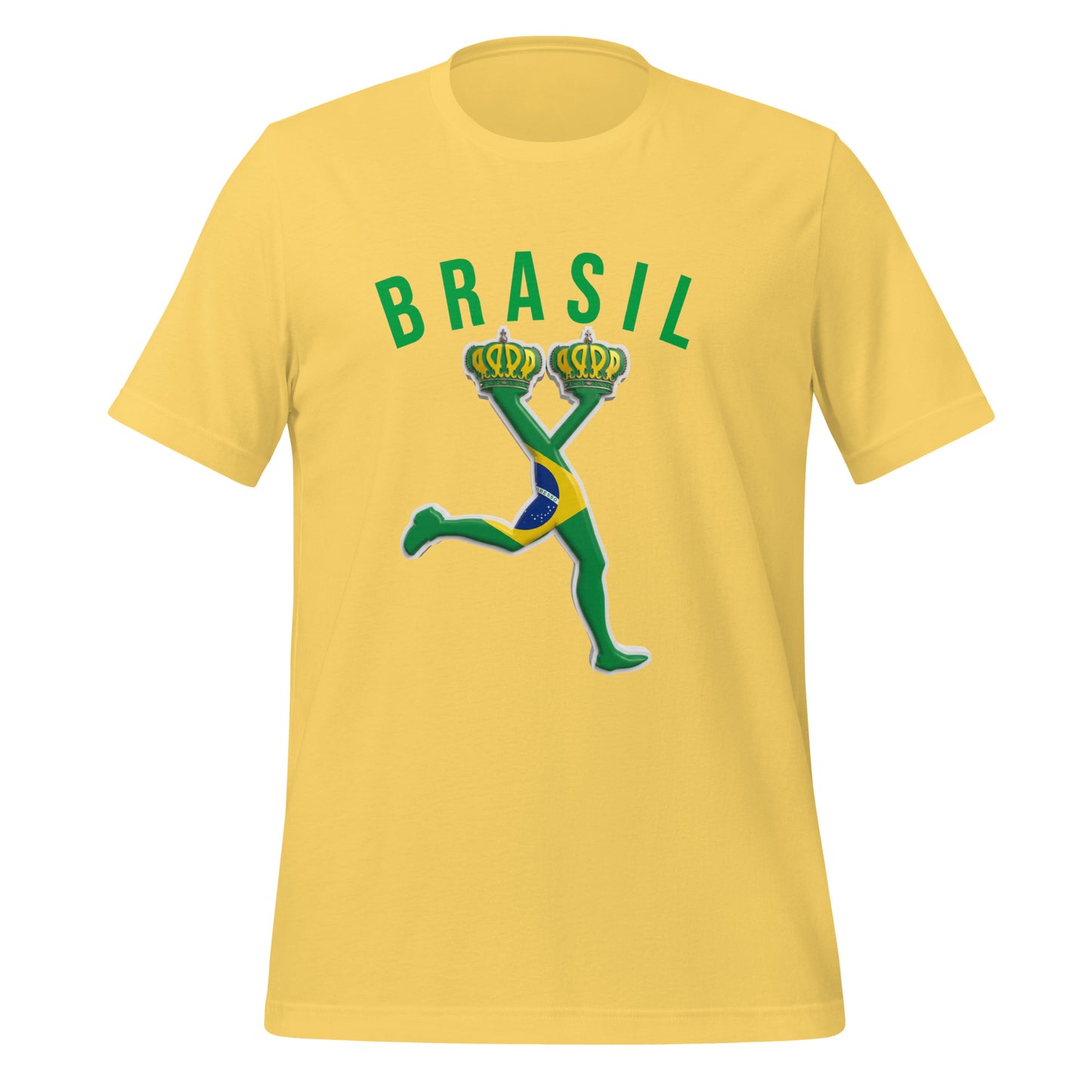 Yellow t-shirt with 'BRASIL' and a graphic design on a white background